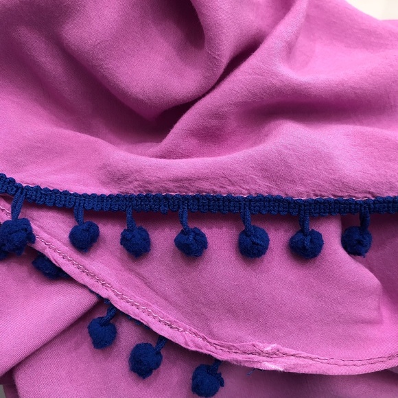 GYPSY 05 SAND PINK/WHITE TIE DYE COVERUP W BLUE POMPOMS - Picture 11 of 13